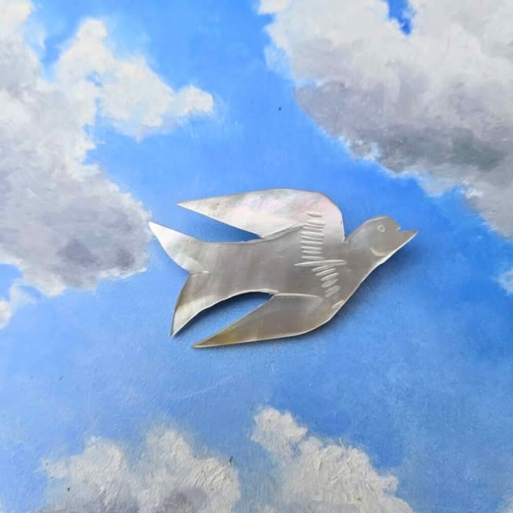 Carved Mother of Pearl Dove Brooch: Vintage White Shell Bird Pin